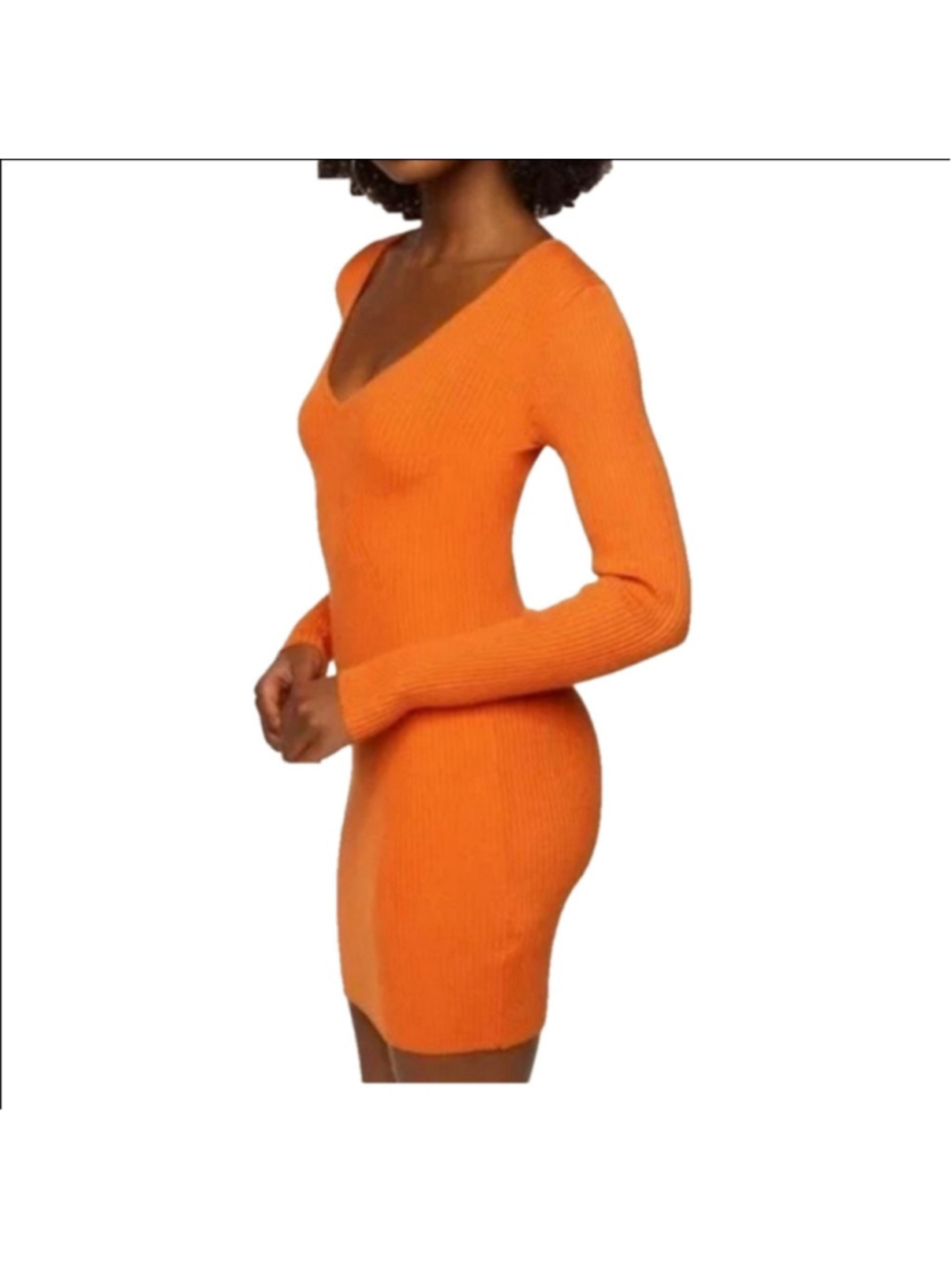 Aritzia Wilfred Free Orange Ribbed Long Sleeve Bodycon Mini dress Size Large